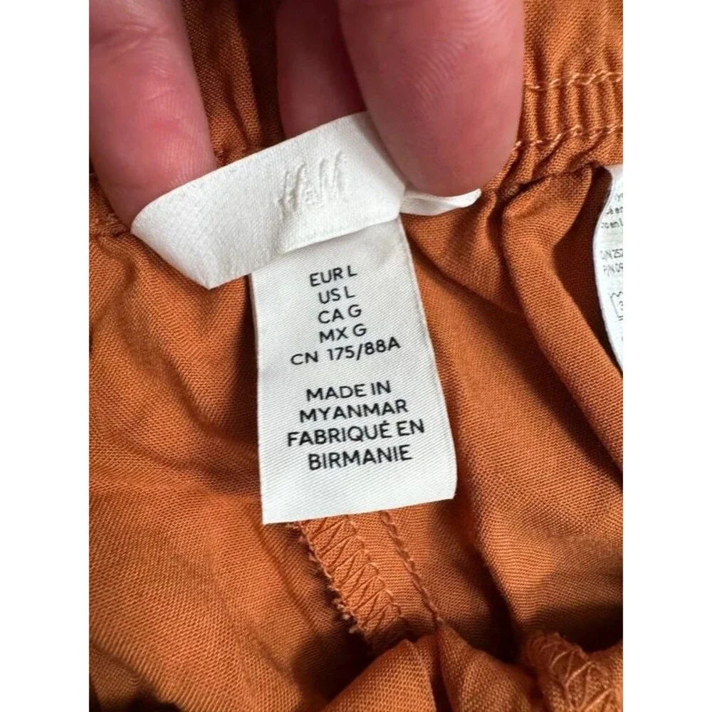 H&M size Large rust brown rayon linen blend wide-leg crop pants